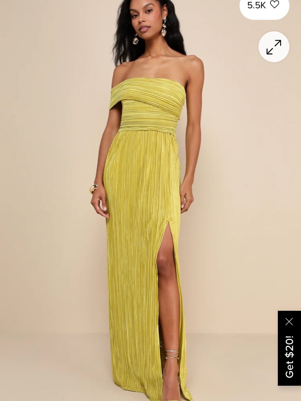 LULUS Poised Performance Chartreuse Plisse One-Shoulder Maxi Dress - Picture 2 of 8